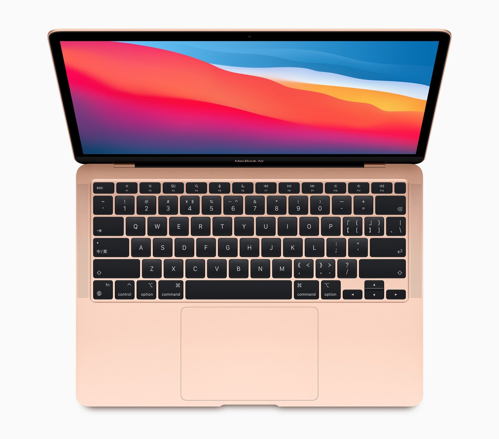 The late 2020 MacBook Air seen from above.