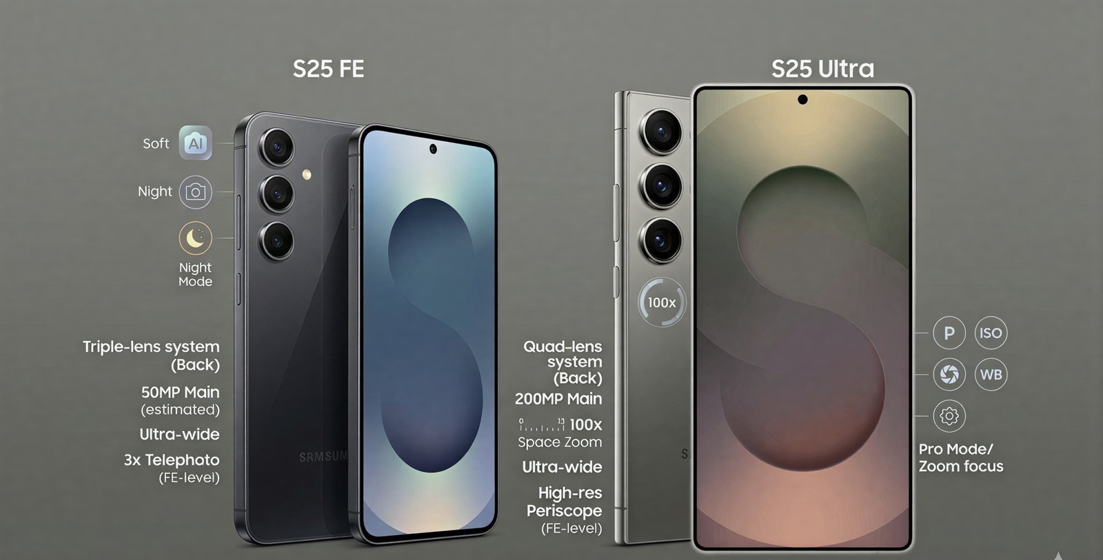 Comparison of Samsung Galaxy S25 FE and Samsung Galaxy S25 Ultra Cameras
