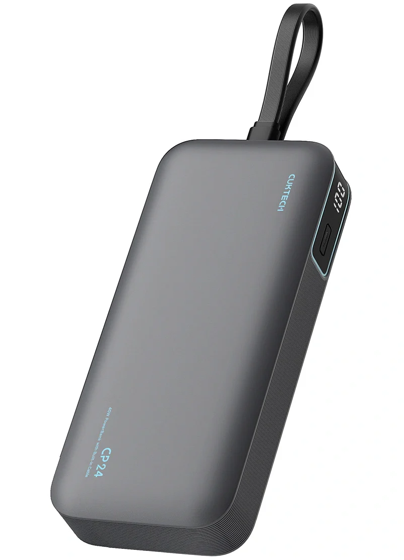 CUKTECH CP24 20000mAh 40W Fast Charging Power Bank – Built-In USB-C & Lightning Cables